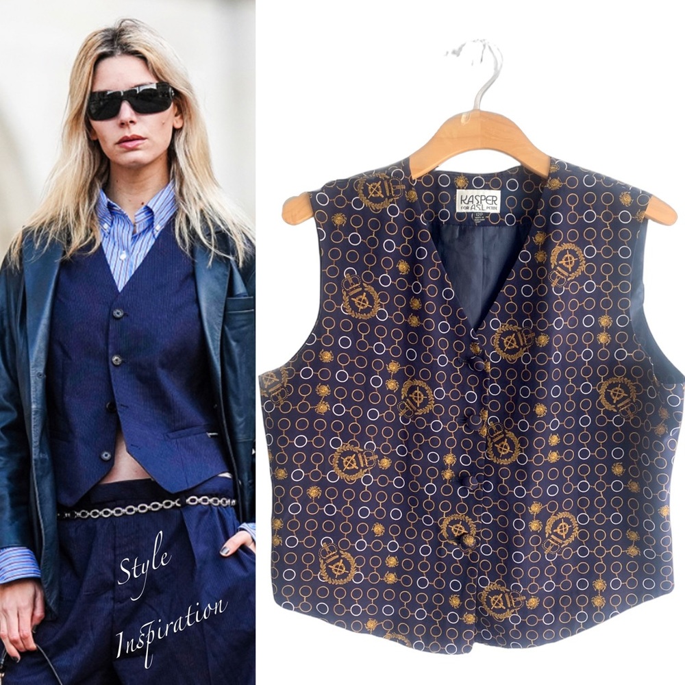 Vintage Suit Vest Waistcoat Nautical 90s Yacht  dot print Corp core menswear